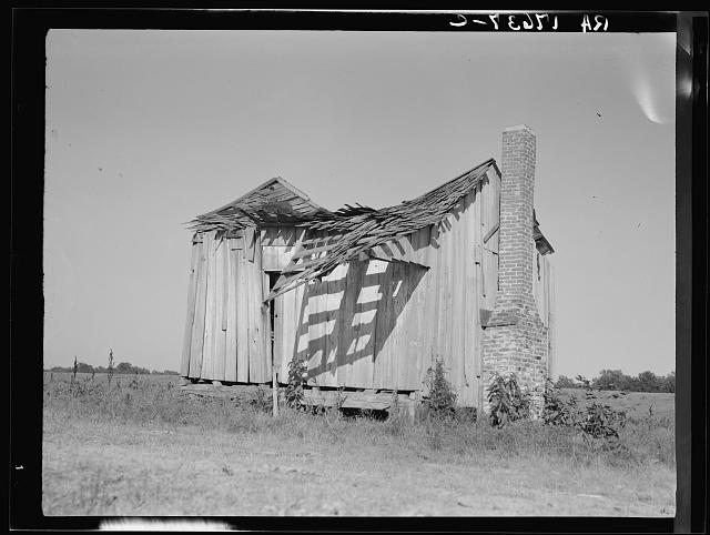Tenant farmer's cabin with caved-in roof